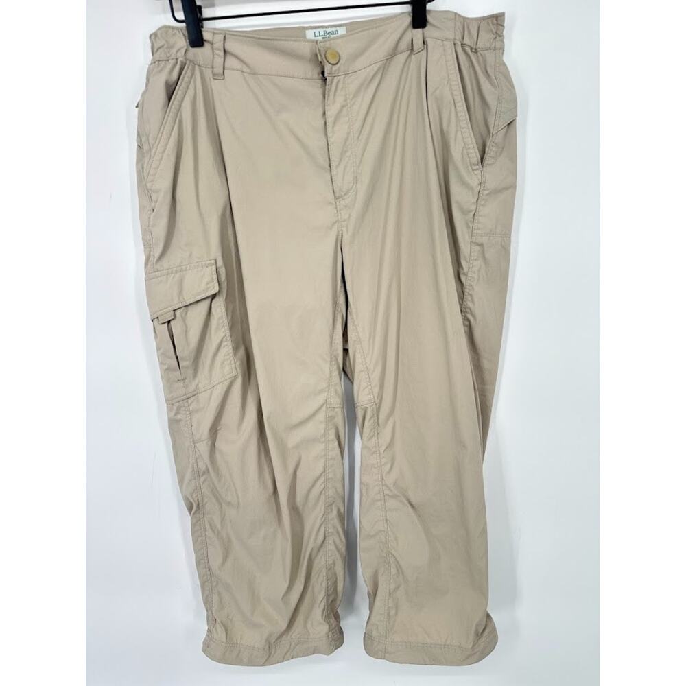 L.L. Bean Pants Womens L Tan Hiking Capri Comfort Trail Cropped Cargo Outdoor
